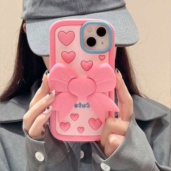 Cute Pink Heart Bow iPhone 15 Pro Max Case - Picture 3 of 6